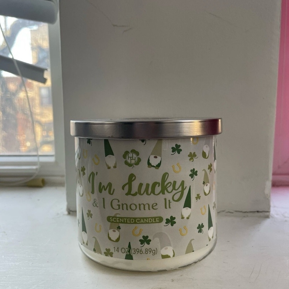 I'm Lucky & I Gnome It Scented Candle - Green and White